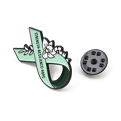 強さ、回復力、そして希望を訴えるリボンと花のエナメルピン  バックパック用合金ラペルピンバック  アクアマリン  17x29mm&nbsp;JEWB-D306-02EB