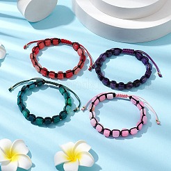 染色された天然瑪瑙の柱編みビーズブレスレット  ナイロン調節可能なブレスレット  ミックスカラー  内径：2~3-3/8インチ（5~8.5cm）&nbsp;BJEW-JB11072