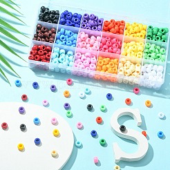 702 個 18 色不透明プラスチックビーズ  バレル  ミックスカラー  9x6mm  穴：3.8mm  39個/カラー&nbsp;KY-YW0001-41