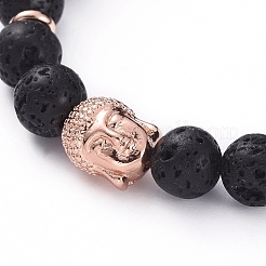 仏天然溶岩ロックビーズストレッチブレスレット  真鍮のビーズで  2-1/8インチ（54mm）&nbsp;BJEW-JB04977-01
