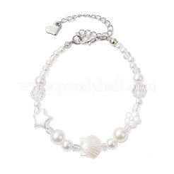 女性用 ABS プラスチック模造真珠ビーズブレスレット  アクリルと  花  6-7/8インチ(17.6cm)+エクステンダー: 62mm&nbsp;BJEW-JB11872-02