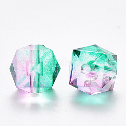 ツートン透明なスプレープリントアクリルビーズ  ポリゴン  ミディアムシーグリーン  7.5x8x8mm  穴：1.8mm  約1690個/500g&nbsp;ACRP-T005-26Q