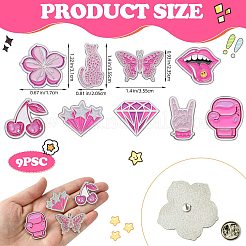 9個 9スタイル ピンクシリーズ エナメルピン  プラチナトーン合金ブローチ服バックパック女性用  混合図形  23.5~36.5x17~35.5x1.5mm  1個/スタイル&nbsp;JEWB-SZ0002-03