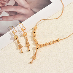 Vintage Brass Round Beaded Tassel Necklace & Earrings for Women&nbsp;EI2858