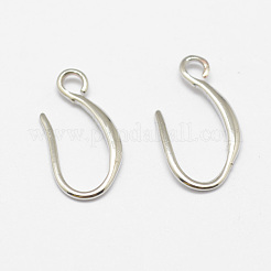 真鍮のピアスフック  水平ループ付き  長持ちメッキ  925銀メッキ  銀  21x9x1.5mm  穴：2mm  ピン：0.7x0.8mm&nbsp;X-KK-F714-06S