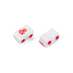不透明な白のアクリル コネクタ チャーム  文字と記号のある長方形  ミックスカラー  8x5x4mm  穴：1.6mm  約3600個/500g&nbsp;MACR-N012-21