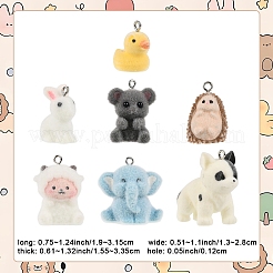 フロッキーレジンペンダント5個  犬  プラチナ鉄ループ付き  ホワイト  31.5x16.5x33.5mm  穴：2mm&nbsp;FIND-YW0009-13