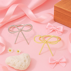 女性用蝶結び鉄製指輪 8個 2色  プラチナ＆ライトゴールド  内径：17mm  4個/カラー&nbsp;RJEW-HY0001-24