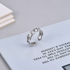 女性のための調節可能な真鍮の袖口の指輪  アズキチェーン形状  アンティークシルバー  usサイズ6 3/4(17.1mm)&nbsp;RJEW-BB70613