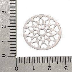 真鍮製透かしペンダント  エッチングされた金属装飾  フラットラウンドのチャーム  プラチナ  24x0.5mm  穴：3.5mm&nbsp;KK-C167-01P