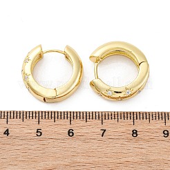 クリアキュービックジルコニアスターフープピアス  女性のための真鍮の分厚いイヤリング  カドミウムフリー＆ニッケルフリー＆鉛フリー  18KGP本金メッキ  20x6mm  ピン：1mm&nbsp;EJEW-C022-06G