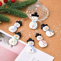 クリスマス手作りランプワークペンダント  雪だるま  ミックスカラー  65x25x10mm  穴：5mm&nbsp;LAMP-D424-M