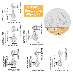 48Pcs 6 Styles Alloy Pave Clear Cubic Zirconia European Dangle Charms&nbsp;PALLOY-FI00002