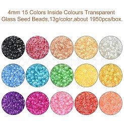 195g 15色 6/0個の透明ガラスシードビーズ  色の内側  丸い穴  ラウンド  ミックスカラー  3.5~4x3mm  穴：2mm  13 G /カラー&nbsp;SEED-YW0002-45