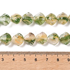 内側の花の手作りランプワークビーズ連売り  シェル形状  濃い緑  11x12x7mm  穴：1mm  約24個/連  10.24インチ（26cm）&nbsp;LA-CBA3F7A-02F