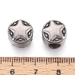 304ステンレス鋼のヨーロッパスタイルの大きな穴のビーズ  スターとフラットラウンド  アンティークシルバー  11x10mm  穴：5mm&nbsp;STAS-T072-104AS