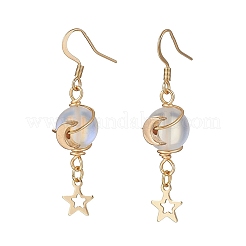 Moon Copper Wire Wrapped Synthetic Moonstone Bead & CCB Plastic & 201 Stainless Steel Dangle Earrings&nbsp;EJEW-JE06654-02