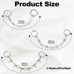 ヒップホップスタイルのステンレススチール製シューチェーン6個、3スタイル  スプリングゲートリング付き  靴の装飾アクセサリー用  混合図形  210~260mm  2個/スタイル&nbsp;FIND-CJ0003-91