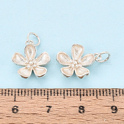スターリングシルバーの花チャーム925個  スタンプ925個付き  銀  13.5x12.5x4~4.5mm  丸カン：5x0.5ミリ  内径：4mm&nbsp;STER-T009-03S