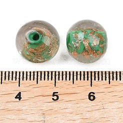 手作りゴールドパウダー入りランプワークビーズ  ラウンド  濃い緑  11~12mm  穴：1~2mm&nbsp;LAMP-K029-08I