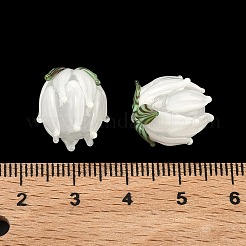 手作りランプワークビーズ  チューリップ  オリーブドラブ  13~14.5x13.5mm  穴：1.4mm&nbsp;LAMP-F041-02-A04