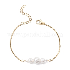 Shell Pearl White Round Graduated Beaded 304 Stainless Steel Cable Chain Bracelets for Women&nbsp;BJEW-JB12981