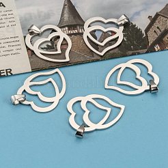 変色しにくいハートトゥハート 304 ステンレススチールペンダント  ステンレス鋼色  39x30x1.5mm  穴：4x9mm&nbsp;X-STAS-I032-122