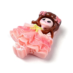 漫画の女の子の不透明樹脂デコデンカボション  人形  ライトコーラル  23.5x19x7mm&nbsp;RESI-S392-05C-01