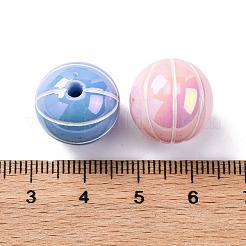 スポーツUVメッキ不透明アクリルビーズ  虹色の  バスケットボール  15.5mm  穴：2.5mm&nbsp;PACR-Q003-05C