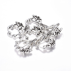 合金マンテル  カドミウムフリー＆鉛フリー  アンティークシルバー  花：24x27x2mm  バー：41x6x2mm  穴：1.5mm&nbsp;PALLOY-2152-AS-RS
