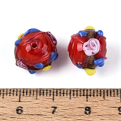 手作りゴールドパウダー入りランプワークビーズ  凹凸のあるランデル  クリムゾン  13~15x10.5~12.5mm  穴：1~1.5mm&nbsp;LAMP-N038-02C