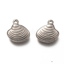 変色しない201ステンレススチールペンダント  シェル形状  ステンレス鋼色  14x13.5x3mm  穴：1.4mm&nbsp;X-STAS-H125-21P