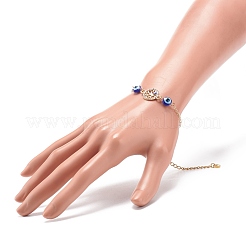 クリスタル ラインストーン & レジン イービル アイ リンク スライダー ブレスレット  女性のための金メッキ真鍮ジュエリー  ブルー  混合模様  7-1/8~7-1/4インチ（18~18.5cm）&nbsp;BJEW-JB08630