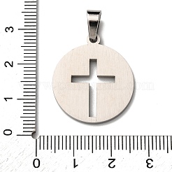 304ステンレスペンダント  十字架と聖書のチャームが付いたフラットラウンド  ステンレス鋼色  25x22x2mm  穴：6x4mm&nbsp;STAS-F323-02P