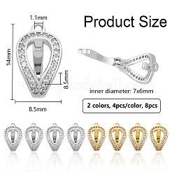 8Pcs 2 Colors Brass Micro Pave Clear Cubic Zirconia Fold Over Clasps&nbsp;FIND-PH0021-17