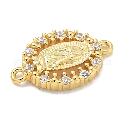Rack Plating Brass Clear Cubic Zirconia Religion Oval Virgin Mary Connector Charms&nbsp;KK-L224-097G