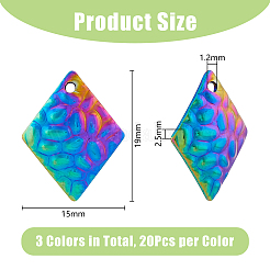 60Pcs 3 Colors 304 Stainless Steel Pendants&nbsp;STAS-DC0014-24