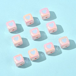 不透明アクリルエナメルビーズ10個  ハートを持つキューブ  ライトスカイブルー  12x12x12mm&nbsp;ACRC-FS0001-02E