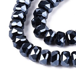 電気メッキガラスビーズセット  ロンデル  多面カット  プルシアンブルー  7.5~8x4.5~5.5mm  穴：1.2~1.4mm  約34~37個/連  7.09~7.28インチ（18~18.5cm）&nbsp;EGLA-N022-04A-A02