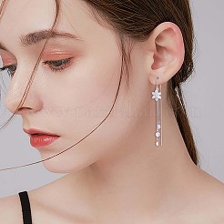 Anti-Tarnish Clear Cubic Zirconia Flower with Chain Tassel Dangle Earrings&nbsp;JE1046A