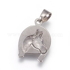 変色しない304ステンレススチールペンダント  馬蹄付き馬  ステンレス鋼色  24.5x17x3mm  穴：5x7.5mm&nbsp;STAS-E449-36P