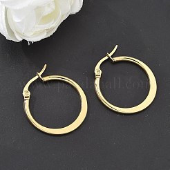 304ステンレススチールフープピアス  低刺激性のイヤリング  ゴールドカラー  24~26x2mm  ピン：0.7x1mm&nbsp;EJEW-F105-22G
