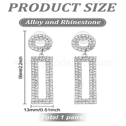 1 Pairs Brass Rhinestone Ring with Rectangle Dangle Stud Earrings for Women&nbsp;EJEW-LP0001-91P