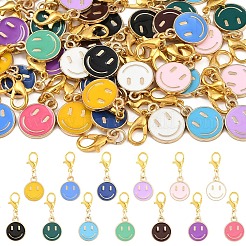 20Pcs 10 Colors Alloy Enamel Smiling Face Pendant Decorations&nbsp;HJEW-YW00218