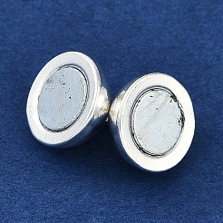 真鍮製マグネットクラスプ  カドミウムフリー＆ニッケルフリー＆鉛フリー  ラウンド  925銀メッキ  17x12mm  穴：1.2mm&nbsp;KK-P283-38B-S