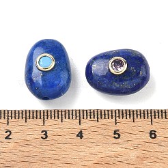 染色された天然のラピスラズリのビーズ  真鍮マイクロパヴェキュービックジルコニアのパーツ  ナゲット  18x13x9.5~10mm  穴：2mm&nbsp;GG-CBA4B5A-01G-E