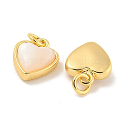Natural Shell & Brass Heart Charms with Jump Rings&nbsp;X-KK-P275-09G