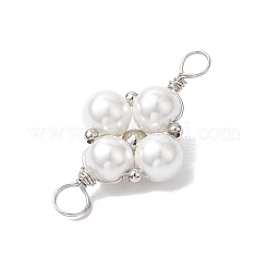 ガラスパール銅線巻きフラワーコネクタチャーム  プラチナ  28x15x7mm  穴：3.7mm&nbsp;PALLOY-JF03048-02
