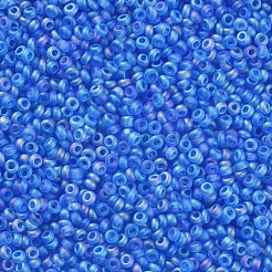 12/0 FGBグレードAラウンドガラスシードビーズ  透明なつや消しスタイル  ABカラーメッキ  ドジャーブルー  2x1.5mm  穴：0.8mm  約30000個/袋&nbsp;SEED-Q010-M545