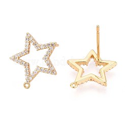 Brass Micro Pave Clear Cubic Zirconia Star Stud Earring Findings&nbsp;KK-T071-21G